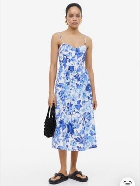 H&M Blue and White Floral Midi Dress